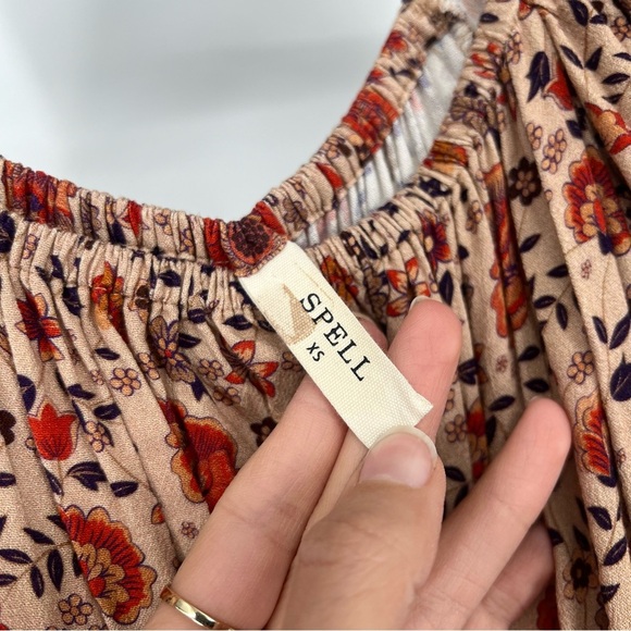 Spell & the Gypsy Lady Untamed Brown Floral Corset Front Puff Sleeve Midi Dress - Picture 6 of 9